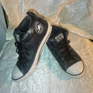 Converse Black Leather Low-Top Sneakers with White Accents